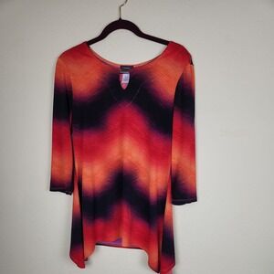 Cocomo Multi Color key hole Chevron Top M Boho Festive VIBRANT Orange sharkbite